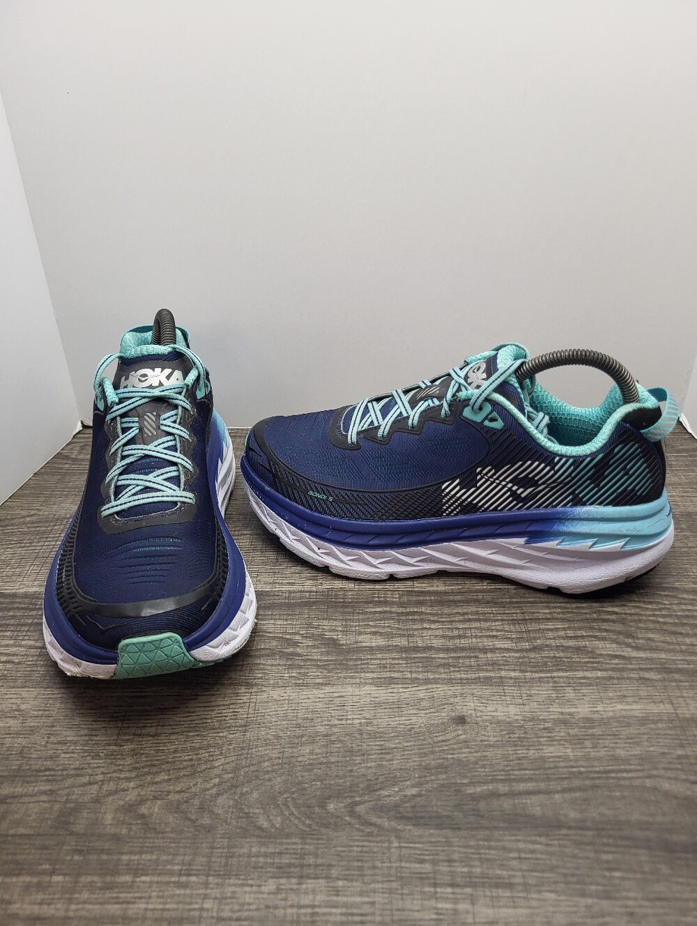 Hoka One One Bondi 5 Running Shoes Blue White Shoes Sneakers Women's Size 8.5